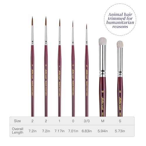Kolinsky Sable Miniature Paint Brushes - Golden Maple 7pcs Detail Paint Brushes Drybrushes for Acrylic Watercolor, Small Fine Detail Paint Brush Set for Mini Paints (red) - color: Red