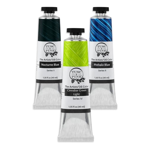 Tusc & Pine Artist Oil Paint - 40 ml Set of 3 - Assorted Tropical Evening Colors - Non-Yellowing, Creamy Consistency, Max Pigment Load, Small Batch Milled Oil Paints Developed for Professional Artists - color: Tropical Evening, size: 1 Count (Pack of 3)