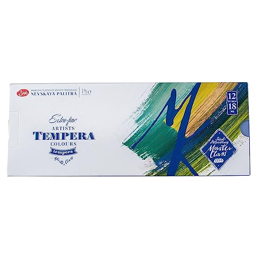 Master-Class Artists Grade Professional Tempera Paint Set 12 Vibrant Colors 18ml Tubes Buttery Consistency Ideal for Beginners and Professional Artists by Nevskaya Palitra