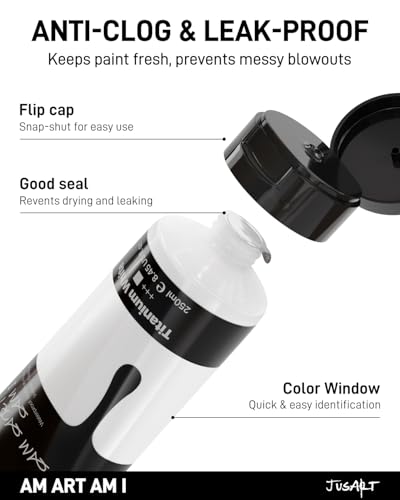 JusArt Titanium White Acrylic Paint, 8.45oz/250ml Large Tube, Heavy Body | High Pigment, Non-Toxic, Non-Fading, Canvas/Wood/Metal/Fabric/Ceramics, for Artists & Adults - color: Titanium White
