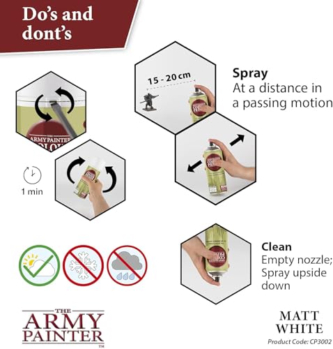 The Army Painter Color Primer, Matt White, 400ml, 13.5oz - Acrylic Spray Undercoat for Miniature Painting - color: Matt White
