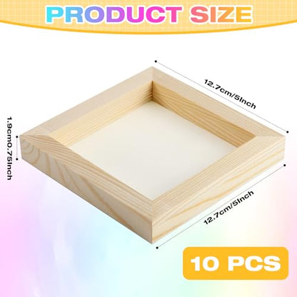 10 Pack Unfinished Wood Canvas, 5 x 5 inch Wood Panel Boards, DIY Arts Crafts Wooden Canvas Boards, Square Wooden Panels Blank Board for Painting Pouring Art Projects