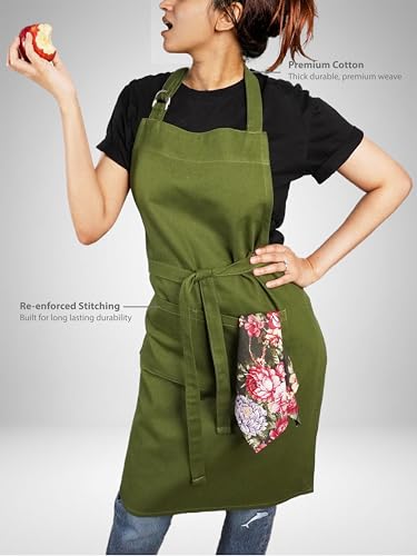 100% Cotton Kitchen Apron with 2 Pockets – Adjustable Chef Apron for Cooking Baking BBQ – Unisex Apron - color: Pine, size: Standard