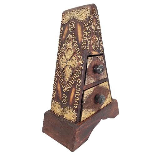 Hand-Carved Wooden Keepsake Box Collection – Decorative Rustic Storage Box, Jewelry Box, Trinket Organizer, Handmade Artisan Wood Home Décor (Pyramid) - size: Pyramid