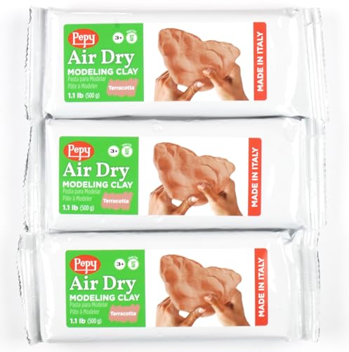 Pepy Premium European Air Dry Modeling Clay Terracotta 3 Pack 1.1 lb Bars, 3.3 lbs Total, Easy to Use Air-Hardening Clay for Classroom and Montessori Sculpting and Crafts Projects - color: Terracotta, size: 3.3 Lbs