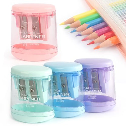 Tamaki 4 Pack Pencil Sharpeners Manual Dual Holes Compact Colored Handheld Pencil Sharpener for Kids, School, Office