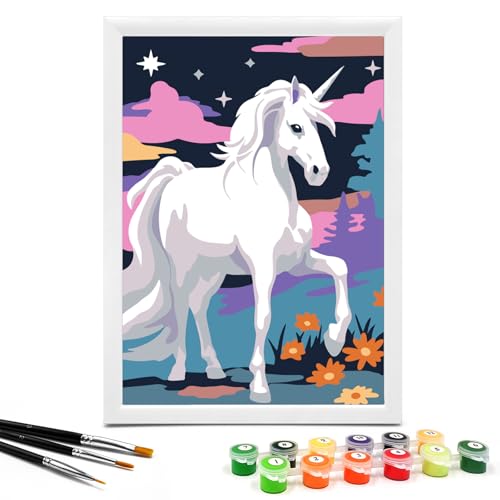 Nariolar Paint by Numbers for Kids Ages 4-8 with 7X9.5 inch Pre-Printed Cardboard,12 Acrylic Paint Pots and 3 Painting Brushes, Craft Gift Room Decor for Children,(Elegant Unicorn) - color: Elegant Unicorn