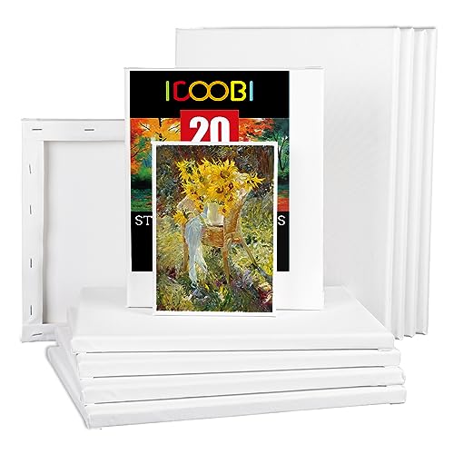 20 Pack Stretched Canvases for Painting with 4packs of 4x4, 5x7,8x10,9x12, 11x14 100% Cotton Blank Painting Canvas for Oil, Acrylic Paint & Other Painting Media - size: Mix 20Pack