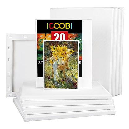 20 Pack Stretched Canvases for Painting with 4packs of 4x4, 5x7,8x10,9x12, 11x14 100% Cotton Blank Painting Canvas for Oil, Acrylic Paint & Other Painting Media - size: Mix 20Pack
