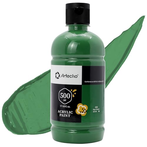 Artecho Sap Green Acrylic Paint 500ml / 17oz Large Bottle | Semi Glossy Finish, High Pigment Rich Color Craft Paint for Canvas, Rocks, Wood, Fabric, Ceramic, Non-Toxic - color: Sap Green, size: 17 Fl Oz (Pack of 1)