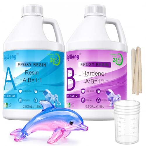 SigWong Epoxy Resin 1 Gallon - Crystal Clear Epoxy Resin Kit, Not Yellowing No Bubble Easy Mix 1:1 Ratio Self Leveling, 2 Part Casting Resin for Art, Craft, Jewelry Making, River Tables - size: 1 Gallon-X