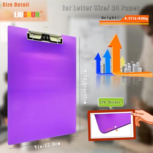 Purple Aluminum Metal Clipboard Purple Pen Holder Writing Low-Profile Clip Board Size A4 9" x 12.6" with Sticky Note for School Office Business Medical Professionals Workshop Factory - style: Purple