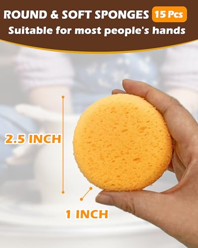 15Pcs Pottery Sponges for Clay 2.5inch, Sponge for Pottery and Cleaning Horse Saddle, Round Clay sponges for Pottery, for Kitchen Shoes Leather Care