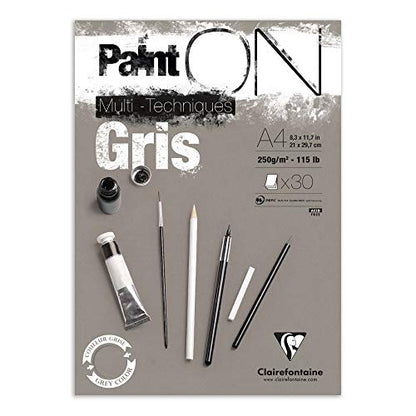 Clairefontaine 975809C Paint'ON Grey Paper Pad, 250 g, A4, 30 Sheets - color: Grey, size: A4