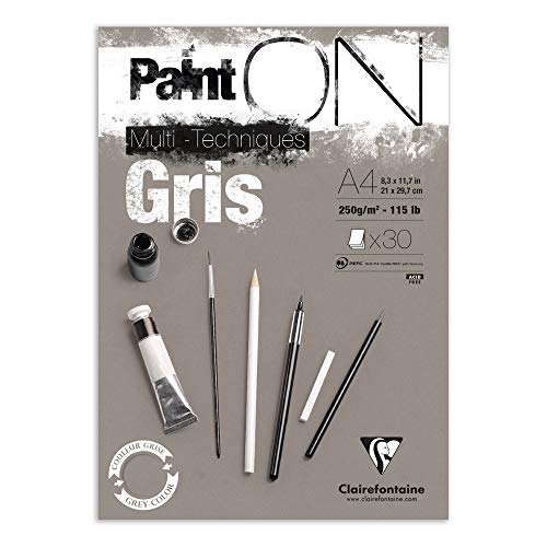 Clairefontaine 975809C Paint'ON Grey Paper Pad, 250 g, A4, 30 Sheets - color: Grey, size: A4