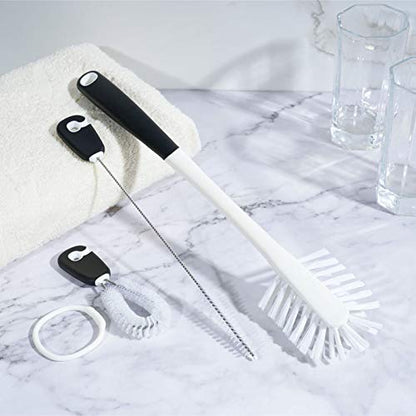 MOSOLAN 3-in-1 Water Bottle Cleaning Brush Set - Long Handle Scrubbing Brush for Tumbler, Straw, Baby Bottles, Drinking Glasses, White - color: White