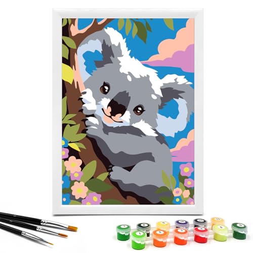 Nariolar Paint by Numbers for Kids Ages 4-8 with 7X9.5 inch Pre-Printed Cardboard,12 Acrylic Paint Pots and 3 Painting Brushes, Craft Gift Room Decor for Children,(Adorable Koala) - color: Adorable Koala
