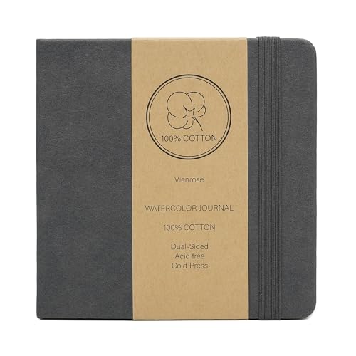 Vienrose Watercolor Sketchbook, 5.5"x5.5" Watercolor Journal with 24 Sheets 48 Pages 140 LB (300 GSM) Cotton Watercolor Paper, Grey Leather Cover Water Coloring Sketch Book As Travel Notebook - color: Grey, size: 5.5" x 5.5" 1 Pack