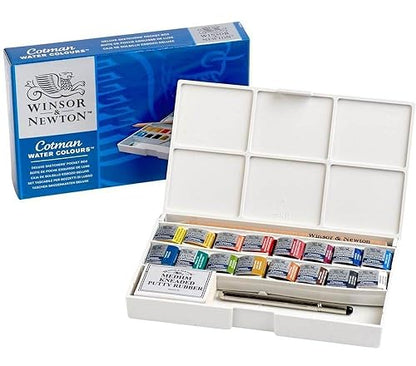 Winsor & Newton Cotman Watercolor Paint Set, Complete Pocket Set, 16 Half Pan w/ Brush, Eraser, Mixing Palette - style: 16 Half Pan Complete Pocket Set