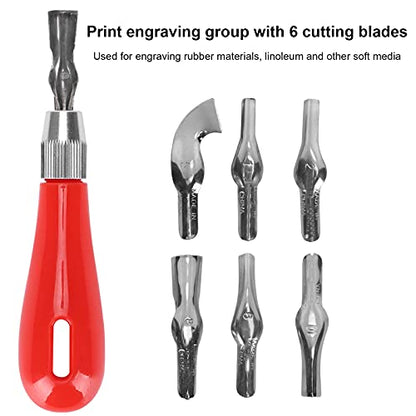 Rubber Carving Kit Stamp Block Making Set, Printmaking Printing Art Craft with Cutter Tools, Complete DIY Rubber Stamp Carving Kit for Beginners and Professionals, Includes 6 Blade