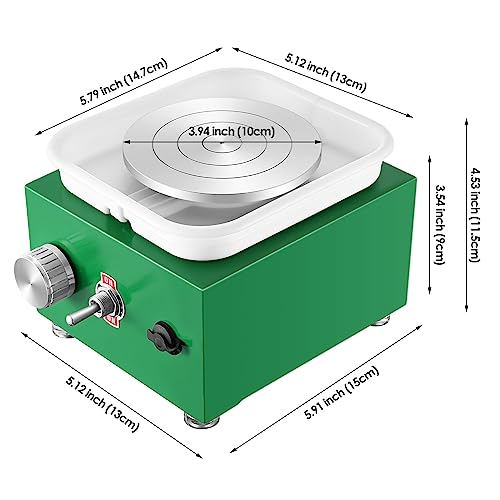 Mini Pottery Wheel Machine for Adults & Beginners, 2 Turntables (3.94" & 2.56") | 0-2000 RPM Adjustable Speed Pottery Machine Removable Splash Tray Ceramic Making Kit Includes 8 Sculpting Tools - color: Green