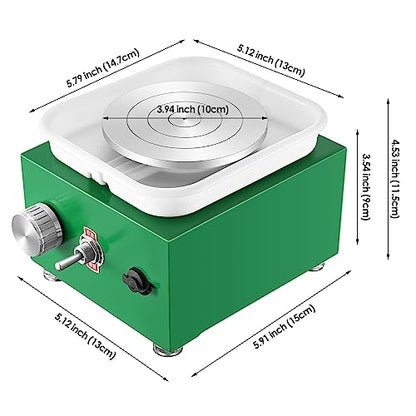 Mini Pottery Wheel Machine for Adults & Beginners, 2 Turntables (3.94" & 2.56") | 0-2000 RPM Adjustable Speed Pottery Machine Removable Splash Tray Ceramic Making Kit Includes 8 Sculpting Tools - color: Green