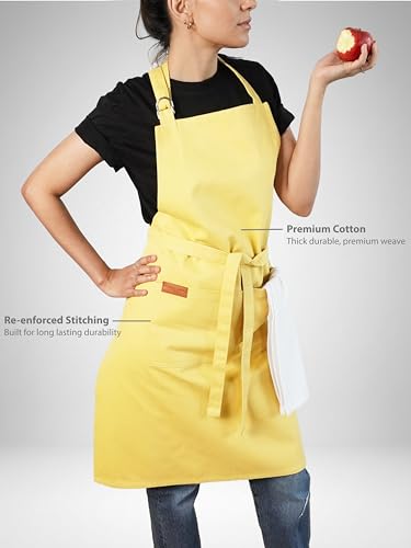 100% Cotton Kitchen Apron with 2 Pockets – Adjustable Chef Apron for Cooking Baking BBQ – Unisex Apron - color: Lemon, size: Standard