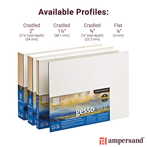 Ampersand Art Supply Gesso Wood Painting Panel: Museum Series Gessobord, 6" x 6", 1/8" Flat Profile, Pack of 40 - size: 6" x 6" (Pack of 10), style: 1/8 Inch Depth