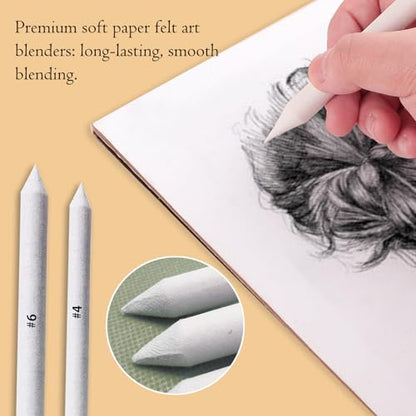 Hodyludy 48 Pcs Blending Stumps and Tortillions, Oil Pastel Blending Pencils, Paper Art Blenders Sticks, Sketch Shading Pencils for Students, Artists, Charcoal & Drawing Supplies