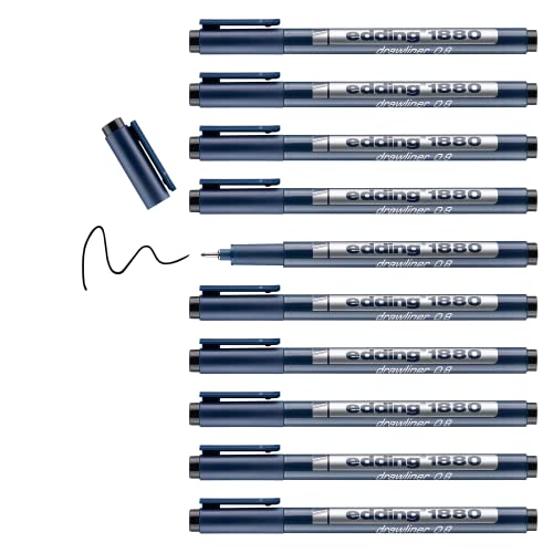 edding 1880 profipen - black - 10 pens - line width 0.8 mm - fineliner pen for precise writing, sketching and technical drawing - fine, metal-encased nib - suitable for use with rulers and stencils - color: 08: 10 Pens - 0.8mm - Black