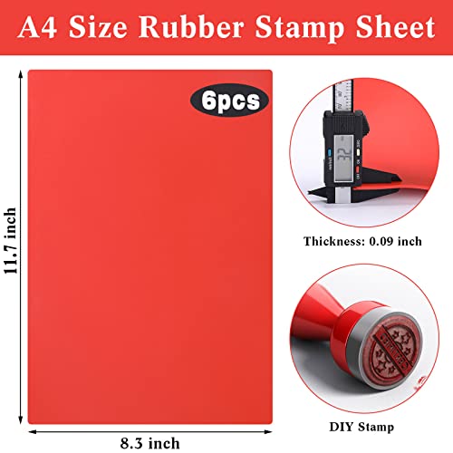 Tondiamo 6 Pack Rubber Stamp Sheet for Laser Engraving Machine, A4 Rubber Stamp Sheet for Laser Cutter for Stamps(Orange)