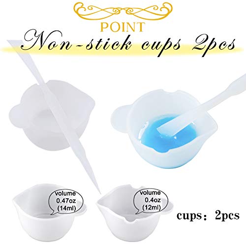 Epoxy Resin Casting Tools Set Silicone Measuring Cups, Round Mats, Stirring Stick and Spoon, 6-kit for Mixing UV Resins, Pigment, Paints