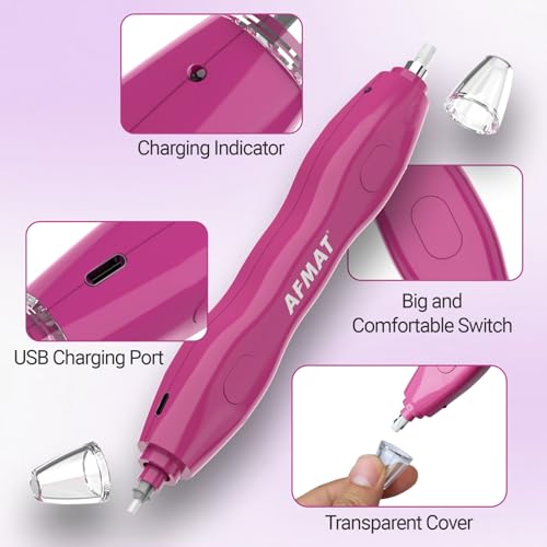 AFMAT Electric Eraser, with 140 Eraser Refills, Rechargeable Pencil Erasers for Artists, Electric Erasers for Drafting, Drawing, Painting, Sketching, Architectural Plans, Detailer Tool EE25(Rose Red) - color: Rose Red