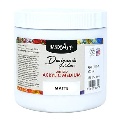 Handy Art Acrylic Matte Medium, 16 oz, Transparent Matte Clear Coat Finish | Enhances Flow, Viscosity for Glazing, Pouring, Acrylic Painting & Blending, Certified Safe & AP Non-Toxic, Made in USA - color: Matte Medium, size: 16 Fl Oz