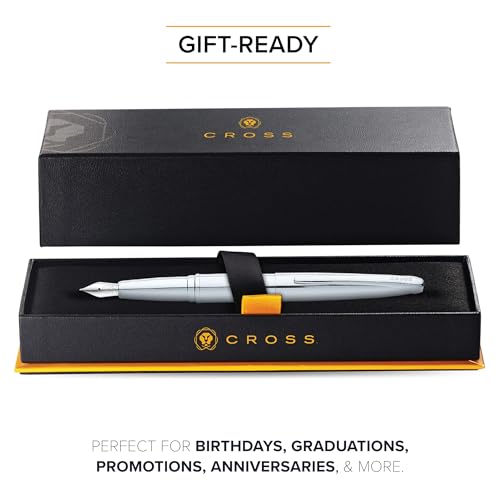 Cross ATX Pure Chrome Stainless Steel Fine Nib Fountain Pen - Refillable Pen for Smooth Writing - Black Ink - Comfortable Grip - Long-Lasting - Professional Office Supplies - color: Pure Chrome, style: Fine Nib