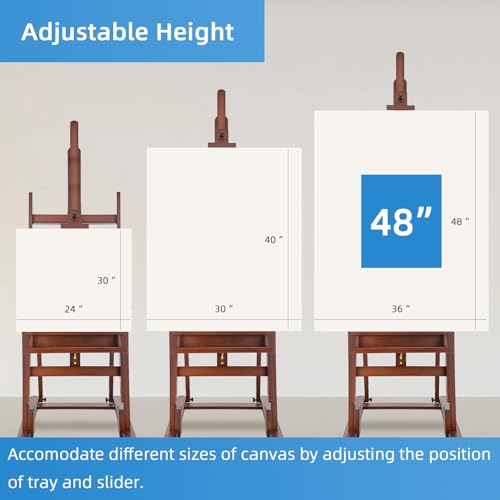 Falling in Art Extra Large H-Frame Studio Easel, Solid Beechwood Artist Easel with Storage Tray, Adjustable Canvas Holder Stand with Rolling Wheels for Painting Adult (Walnut) - style: Studio Easel Walnut