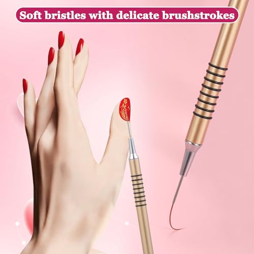 6Pcs Nail Art Liner Brushes Set, Fine Drawing Painting Details Design Striping Brush With Gel Polish Acrylic Handle Gifts Manicure Tools DIY Sizes 5/7/9/11/15/25mm, Gold - color: Gold