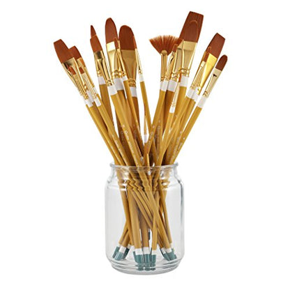 Creative Mark Qualita 24pc Acrylic Paint Brush Set - Gold Synthetic Taklon - Long Handles - Acrylic, Oil Compatible - 24 Piece Set