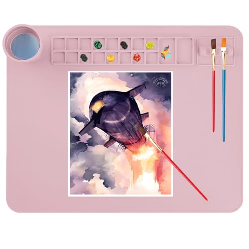 Silicone Painting Mat, 20"x 16" Silicone Art Mat with Cup, Kids Painting mat for Resin, DIY, Drawing Resin, Paint, Clay， Large Craft Art Mat, (Pink) - color: Pink