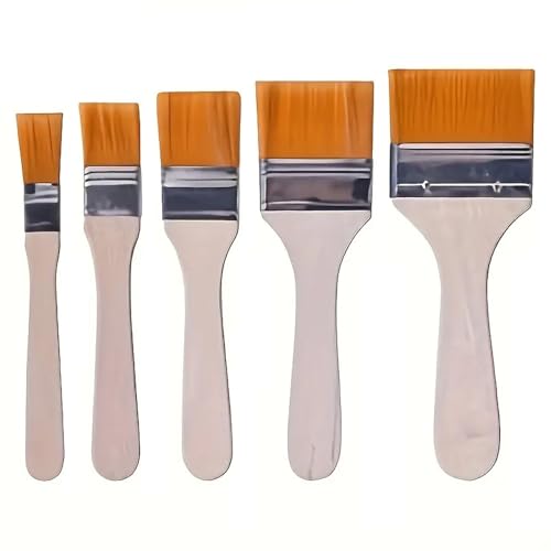 5-Piece Art Paint Brush Set, Assorted Size Nylon Hair Brushes with Wooden Handle for Acrylic Oil Watercolor Painting, Artist Student Craft Supplies