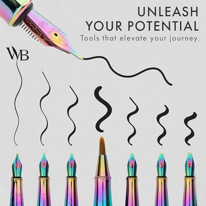 Wordsworth & Black Calligraphy Pen Gift Set, Includes Ink Bottle, 6 Ink Cartridges, A Refill Converter, 6 Replacement Nibs, Journaling, Smooth Writing Pens [Rainbow] - color: Rainbow