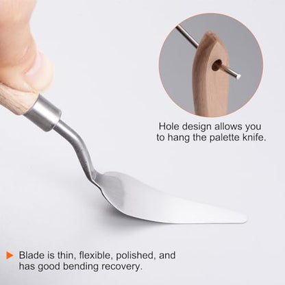 HARFINGTON 4pcs 8# Painting Palette Knife Pointy Stainless Steel Art Spatula Painting Pallet Knives Scrapers Tools with Plastic Handle for Acrylic Oil Canvas Mixing Spreading - size: 55mm x 18.6mm