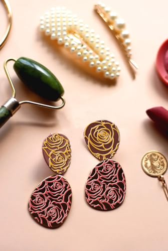 Polymer Clay Roses Flowers Texture Sheets for Earrings Jewelry Making, Clay Floral Texture Mats for Polymer Clay Projects Flowers Stamps for Clay Earrings Tools