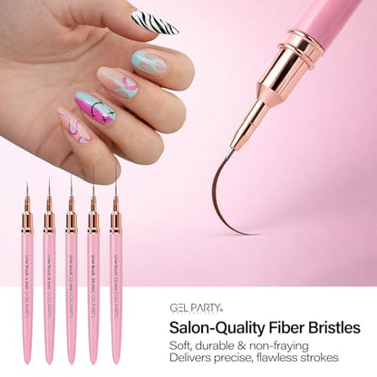 GELPARTY 7Pcs Pink Nail Art Brush Set - Professional Ultra-Fine Liner & Detail Brushes for Gel Polish & Acrylic Nails - Includes White Agate Palette & Holder - Manicure Design Tool Kit - color: Pink
