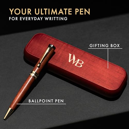 Wordsworth and Black Ballpoint Pen Set - Stunning Luxury Pen Bamboo Rosewood Gold Finish, Refillable, Best Ball Pen for Men & Women, Black Ink Refill, Elegant, Point Pen - color: Rosewood
