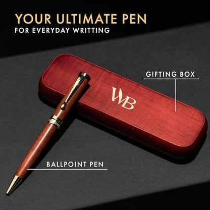 Wordsworth and Black Ballpoint Pen Set - Stunning Luxury Pen Bamboo Rosewood Gold Finish, Refillable, Best Ball Pen for Men & Women, Black Ink Refill, Elegant, Point Pen - color: Rosewood