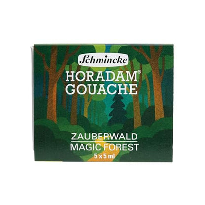 Schmincke – HORADAM® GOUACHE Paint box compact cardboard theme set Magic Forest with 5 finest, highly pigmented gouache paints in 5 ml tubes, 72723097, painting set