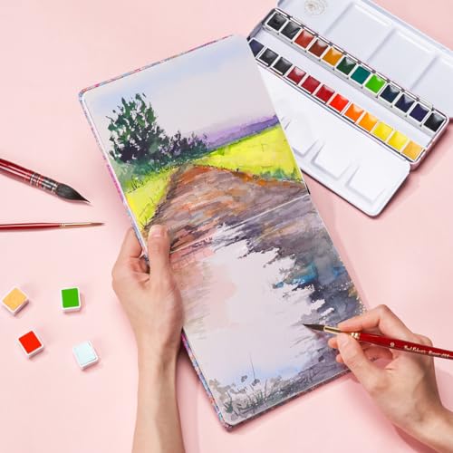 Lightwish Square Watercolor Journal,2 Pack Total 48 Sheets,100% Cotton,300gsm/140lb,Acid-Free,Cold Press Watecolor Sketchbook for Artists Adults Students,6.29 * 6.29 Inches(Purple Sunset) - color: Purple Sunset