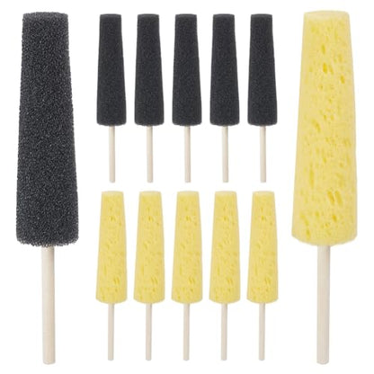 BENECREAT 12 Pcs Pottery Stick Sponge, Pottery Trimming Tools for Crafts, Ceramic Tools for Clay Shaping and Carving, Black & Yellow