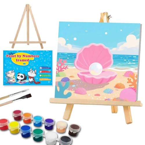 WEMEON Pearl Paint by Numbers Kit for Kids with Frame and Easel, Easy Paint by Numbers Kits for Kids Ages 4-6, Small Painting by Number for Birthday Gift, Painting Party(10X10inch) - color: DMBK-0008-US(10X10inch)